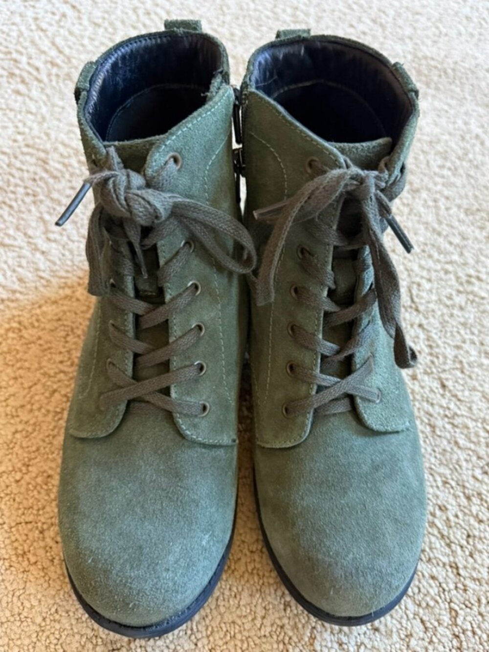 Abeo Vero Olive Green Suede Lace-Up Ankle Boot with Side Zipper